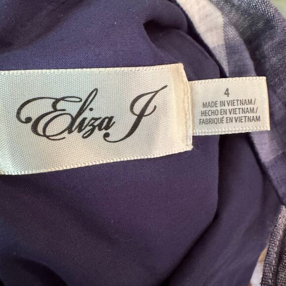 Eliza J Dress Gingham Navy Size 4 Swing Fit and Flare Plaid Checkered Sleeveless - Picture 7 of 7